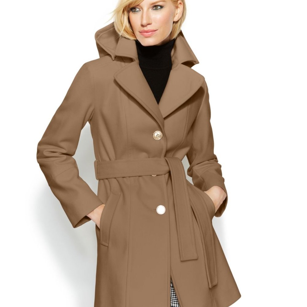 Michael Kors Hooded Belted Wool-Blend Pea Coat